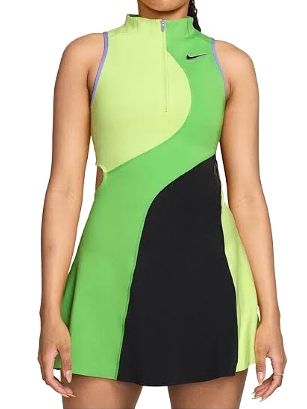 Nike Court Slam Dri-FIT Tennis Dress L Neon Green Colorblock Athleisure Golf NWT